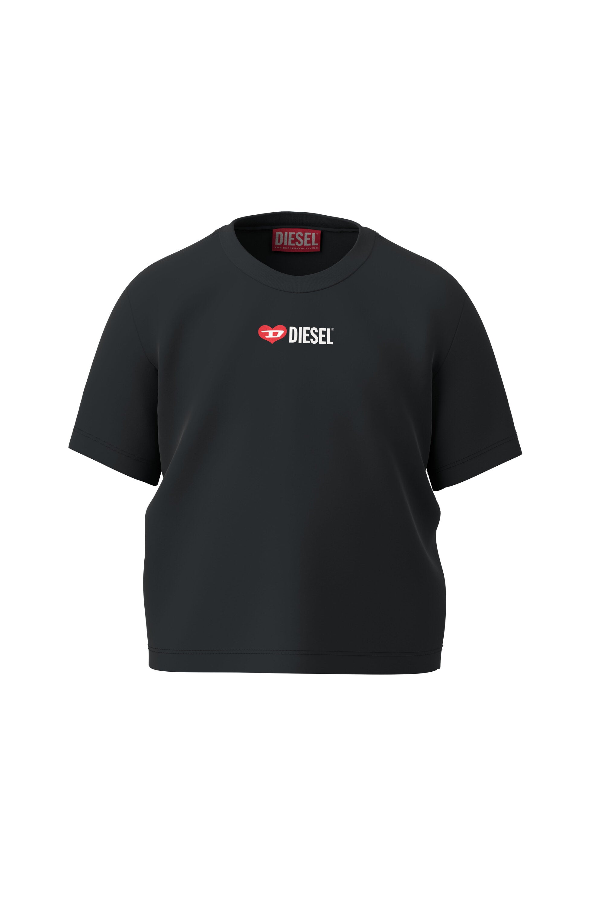 Black T-shirt with heart-shaped D logo