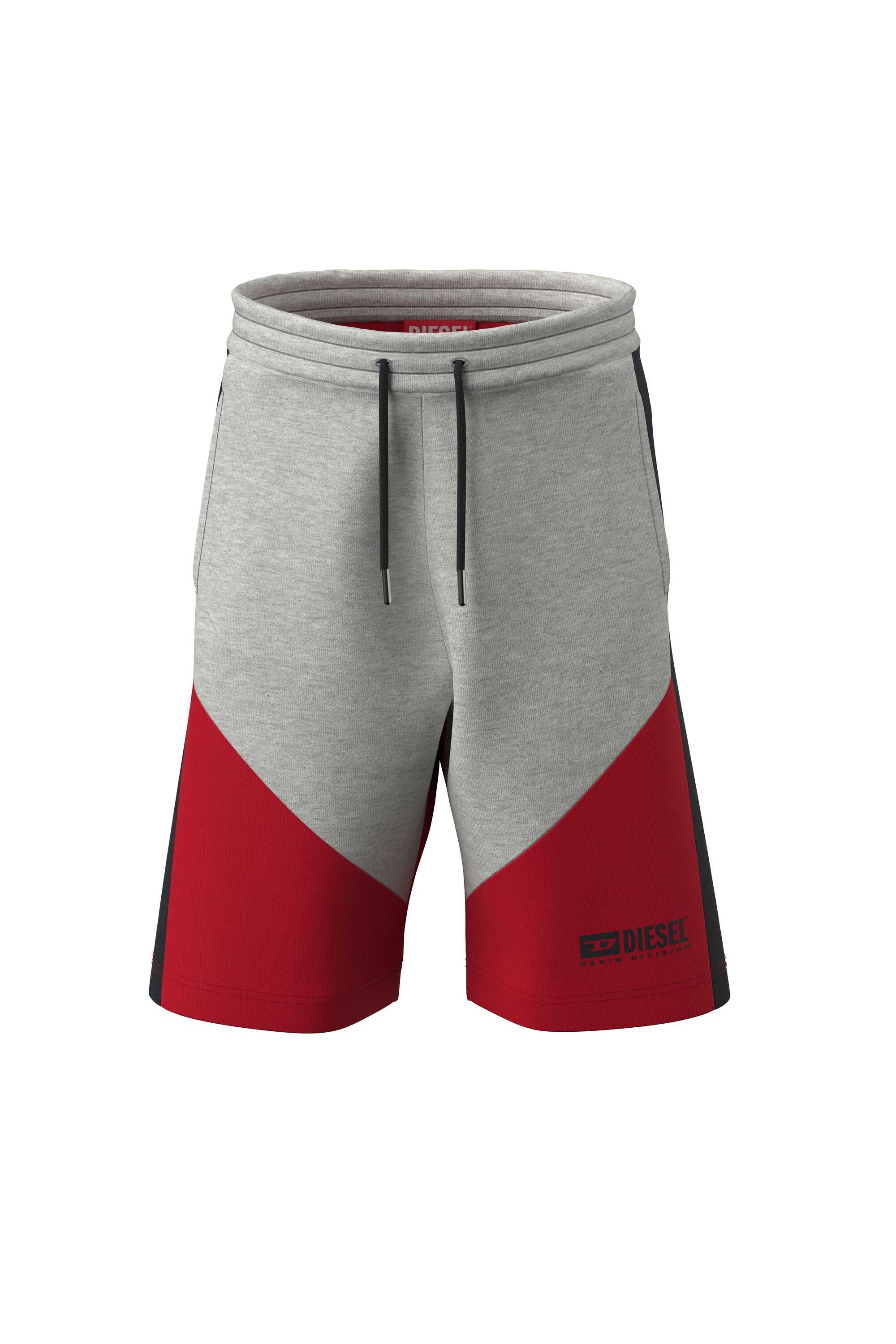 Red color block fleece shorts with logo