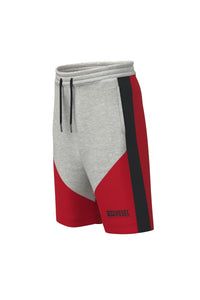 Red color block fleece shorts with logo