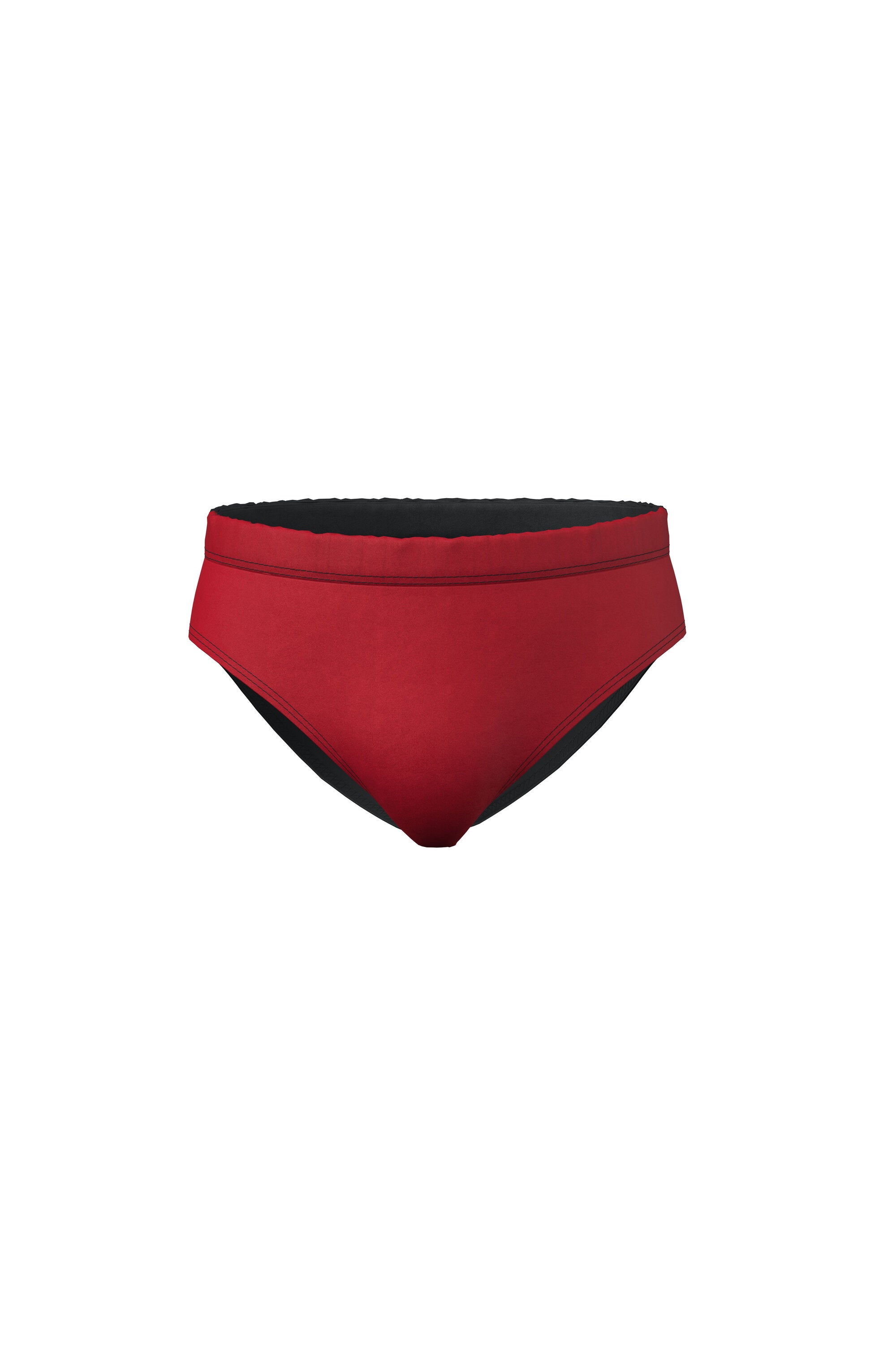 Red lycra brief costume with writing