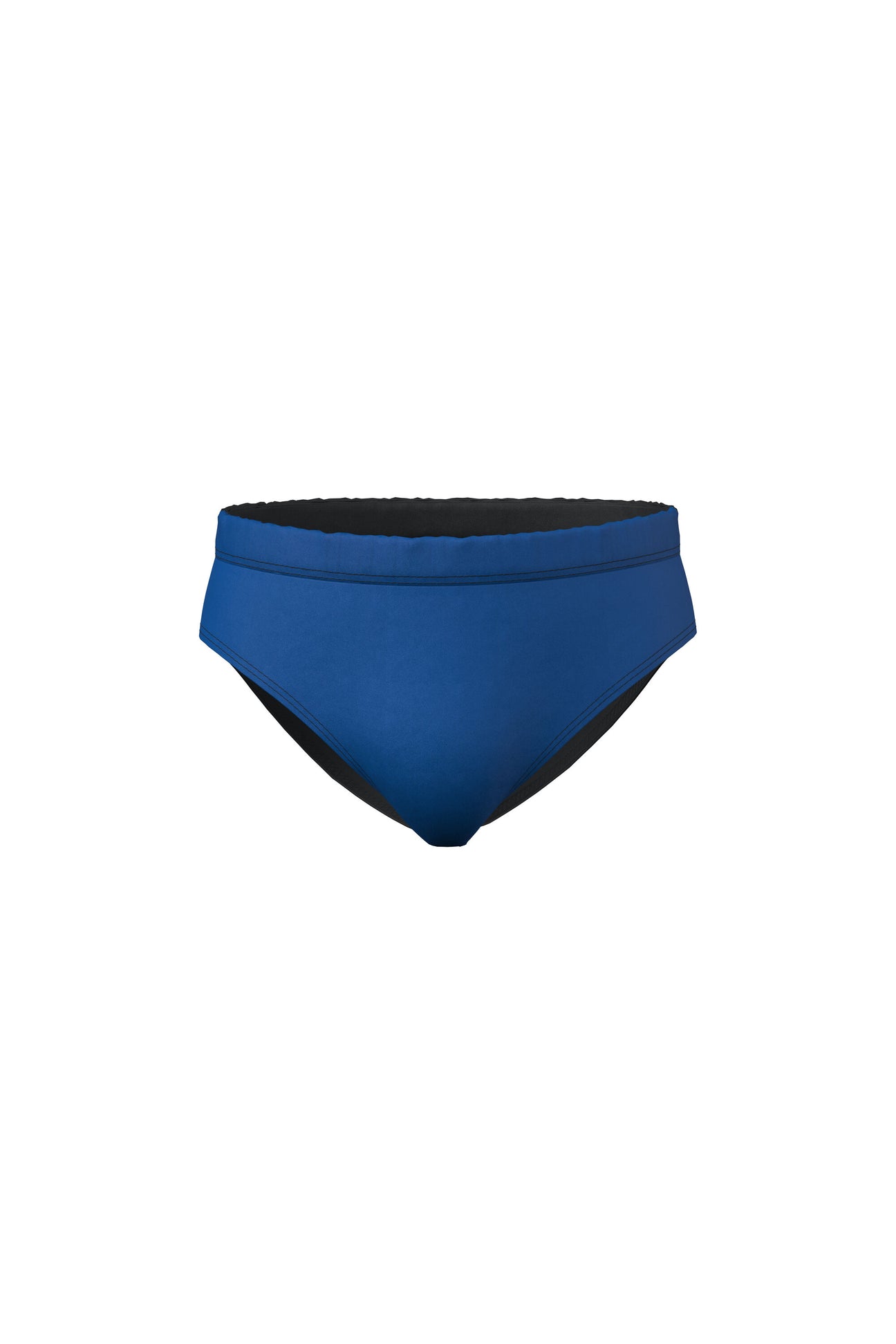 Blue lycra brief costume with writing 
