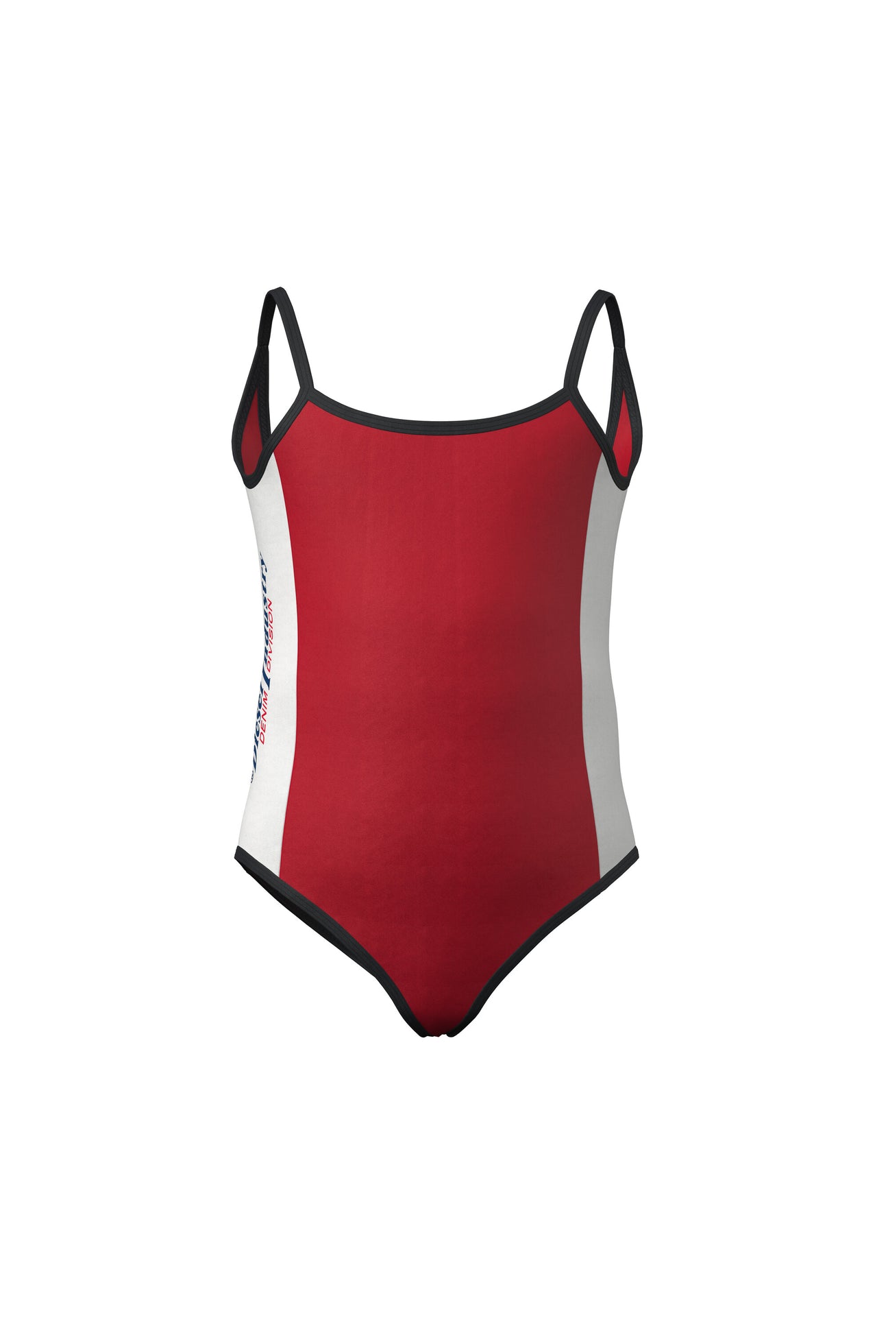 Red lycra one-piece swimsuit with logo 