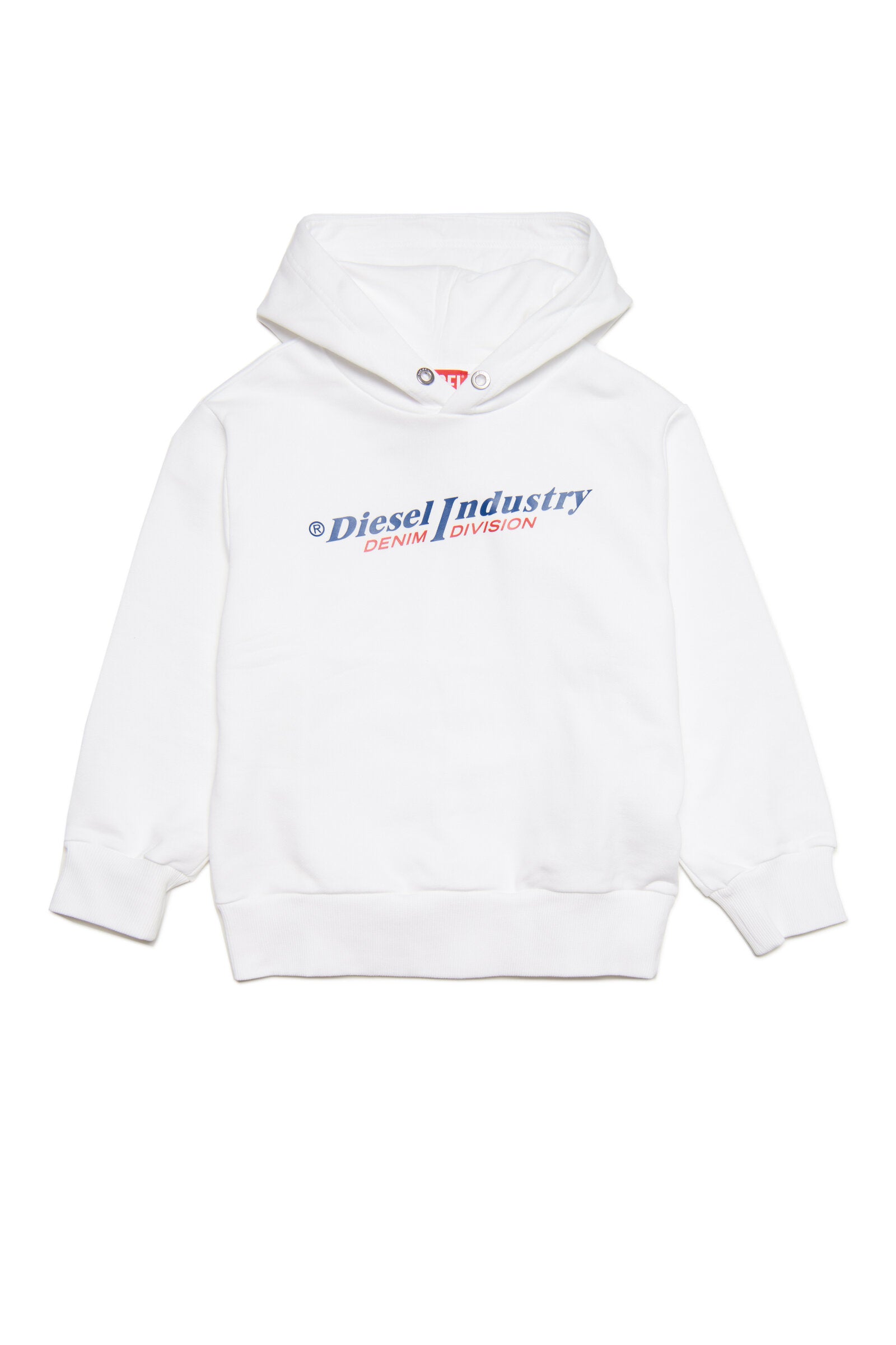 White hooded sweatshirt with "Diesel industry, Denim Division" logo