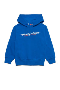 Blue hooded sweatshirt with "Diesel industry, Denim Division" logo