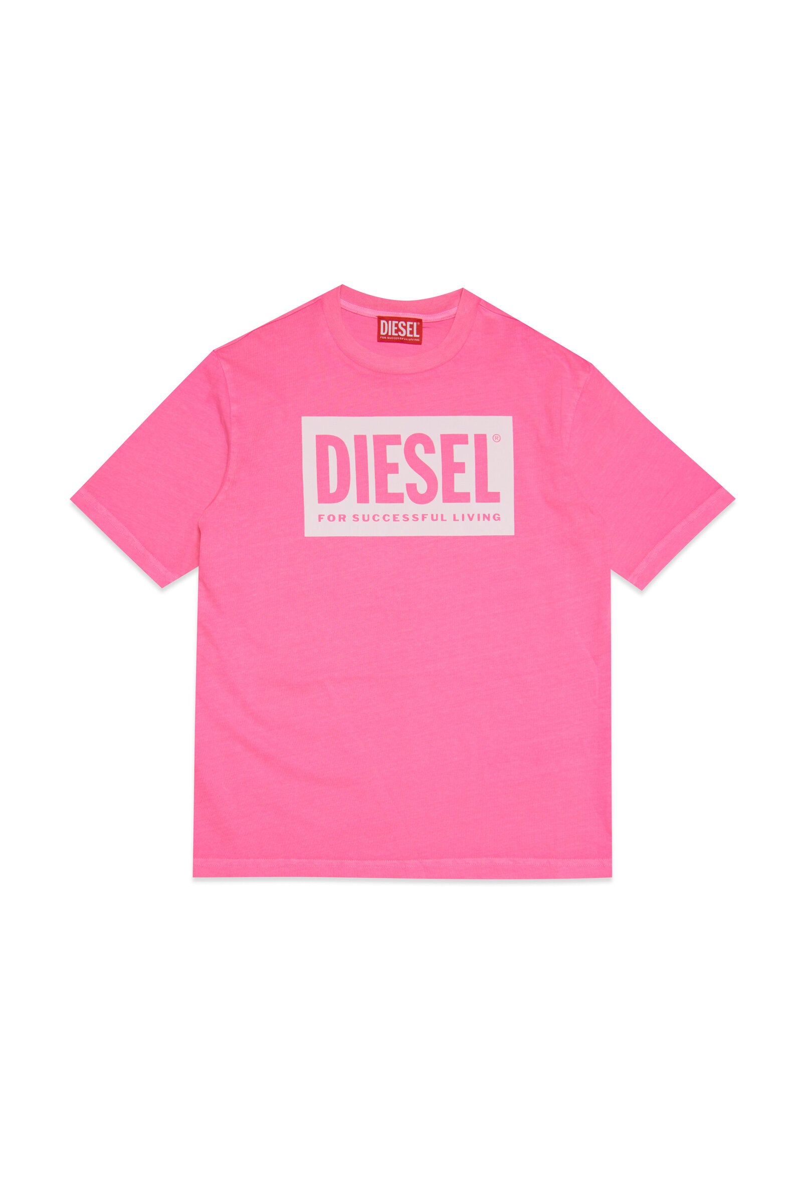 T-shirt rosa fluo in jersey con logo
