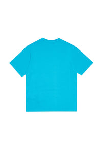 T-shirt azzurro fluo in jersey con logo