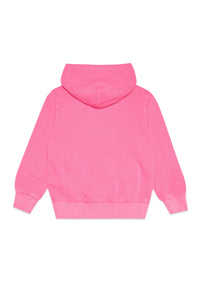 Fluo pink cotton sweatshirt with hoodie
