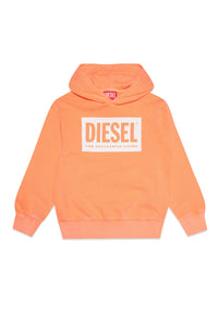 Fluo orange cotton sweatshirt with hoodie