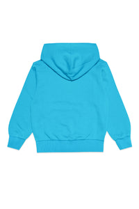 Fluo blue cotton hooded sweatshirt