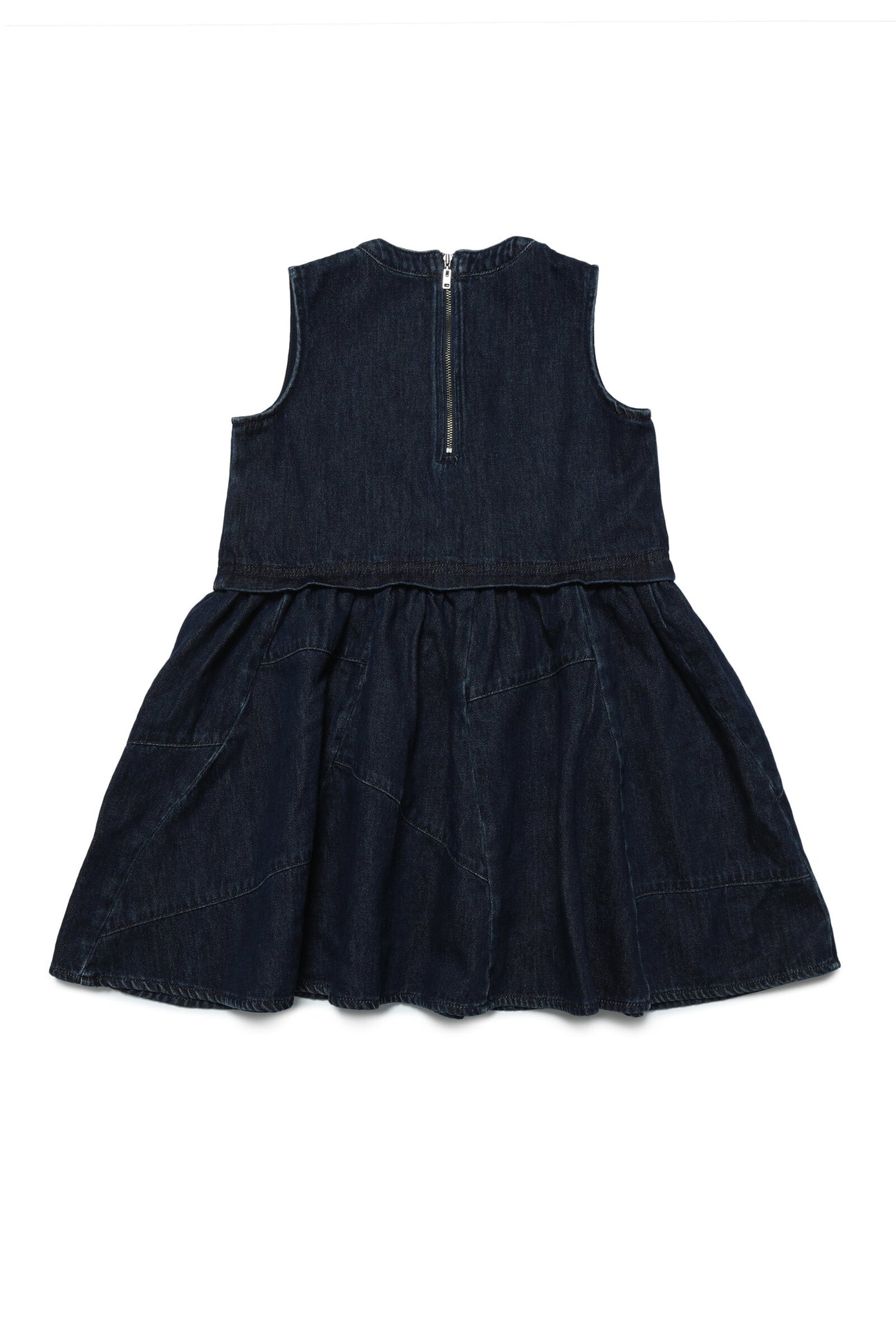 Blue denim sleeveless dress with pleated skirt Blue denim sleeveless dress with pleated skirt