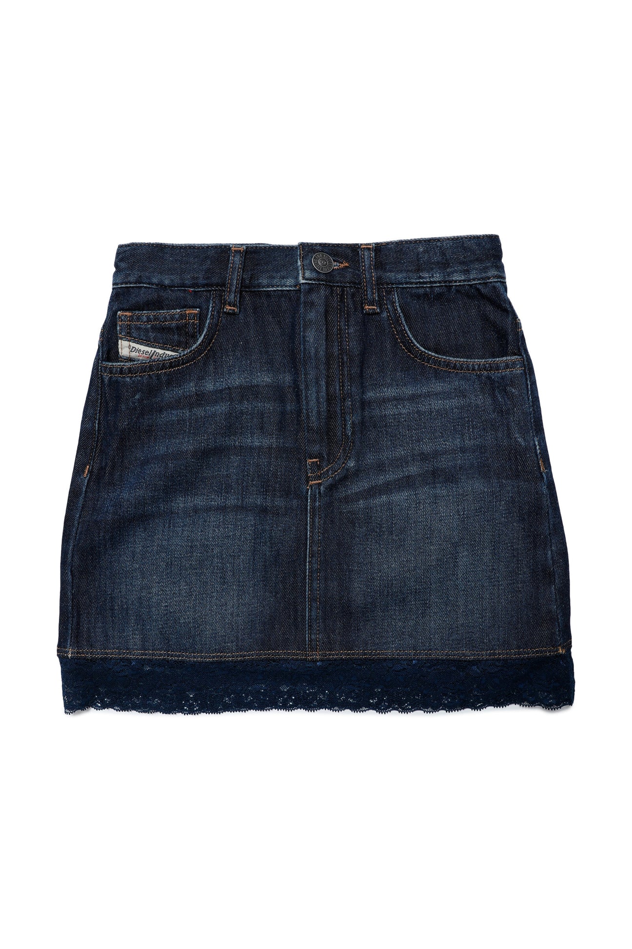 Blue denim skirt with lace bottom 