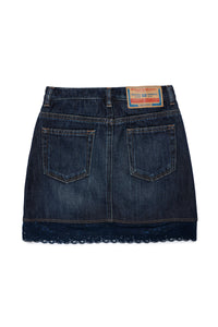 Blue denim skirt with lace bottom