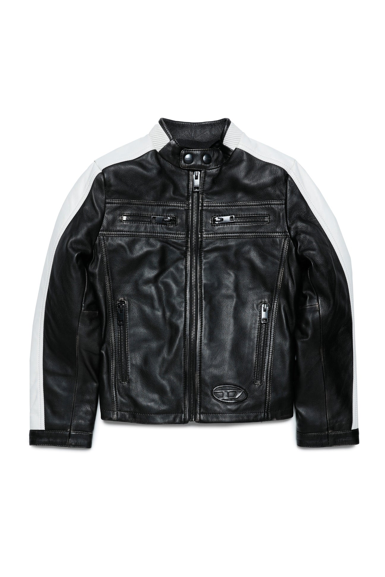 Colorblock genuine leather biker jacket 