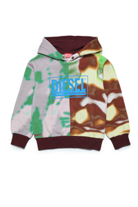 Multicolored allover hooded cotton sweatshirt with abstract print