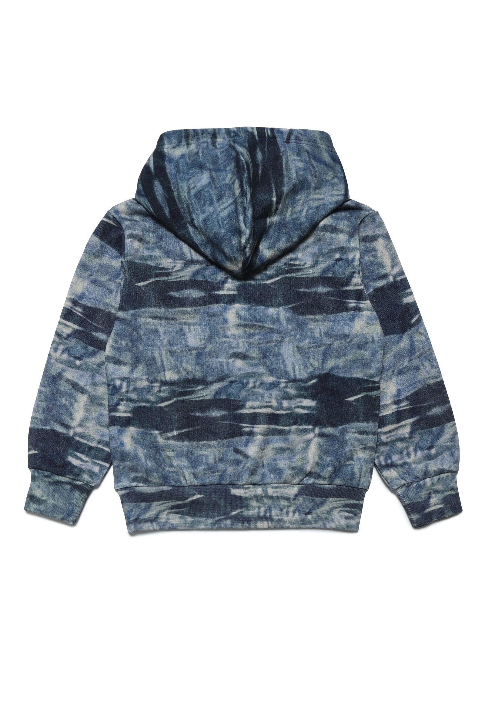 Hooded cotton sweatshirt with allover camouflage pattern and lettering