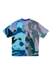 Multicolor allover jersey crew-neck T-shirt with abstract print and logo
