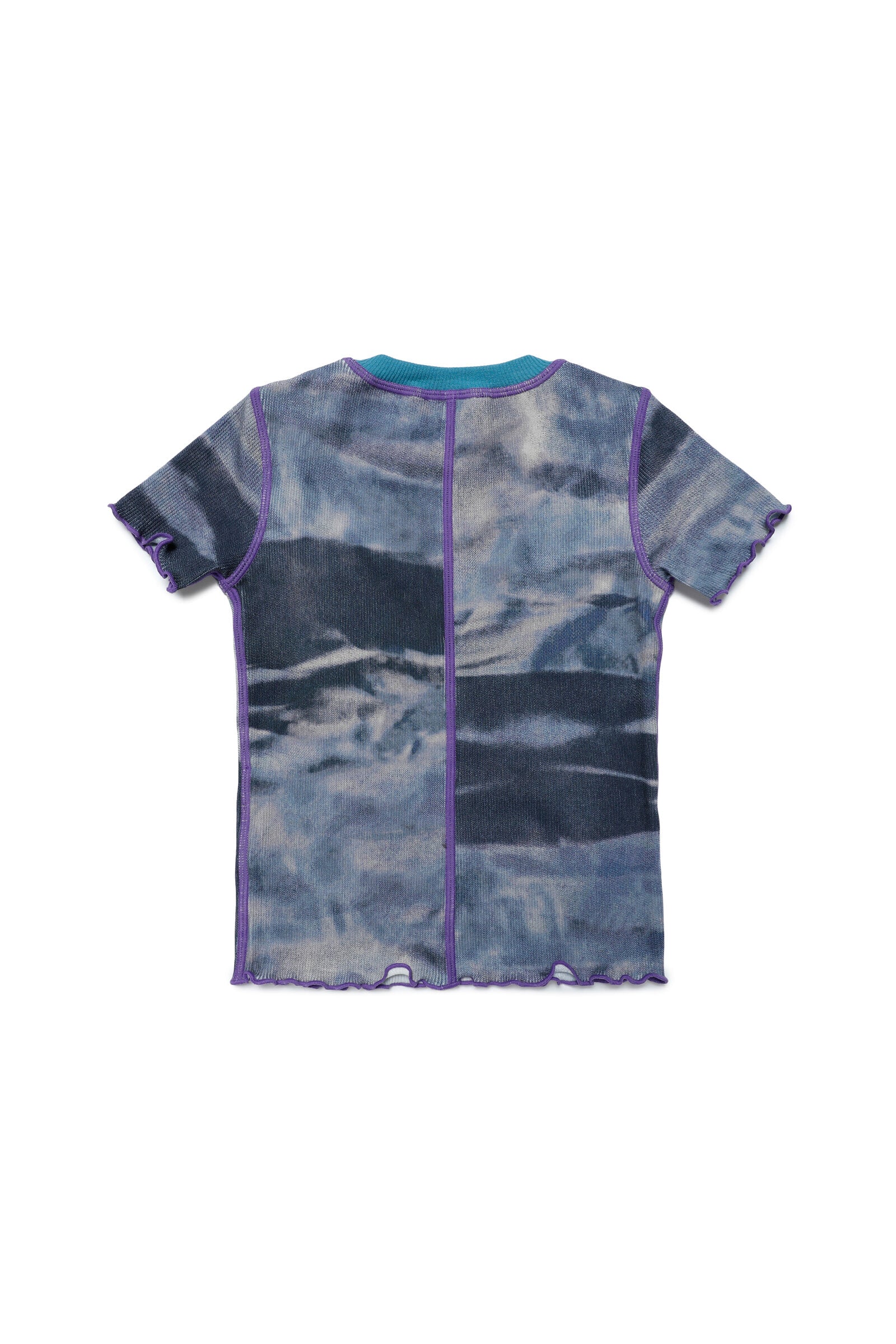 Ribbed cotton crew-neck T-shirt with vintage-effect camouflage allover pattern