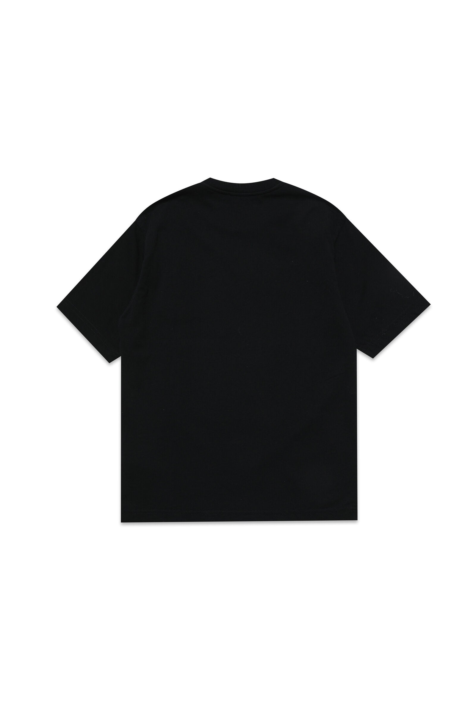Crew-neck jersey T-shirt with overlapping printed fabrics
