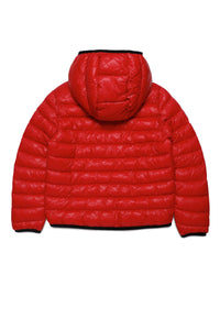 Hooded padded jacket with allover monogram print