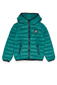 Hooded padded jacket with allover monogram print