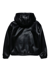 Hooded synthetic leather jacket