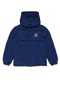 Hooded padded jacket with patch