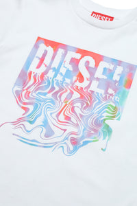 Crew-neck jersey T-shirt with multicolor logo fluid effect