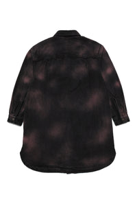 Black denim chemisier dress with pink spray effect