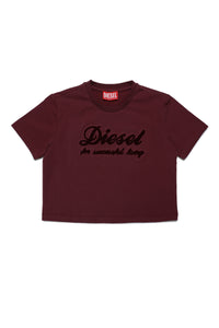 Crew-neck jersey T-shirt with chenille-effect logo