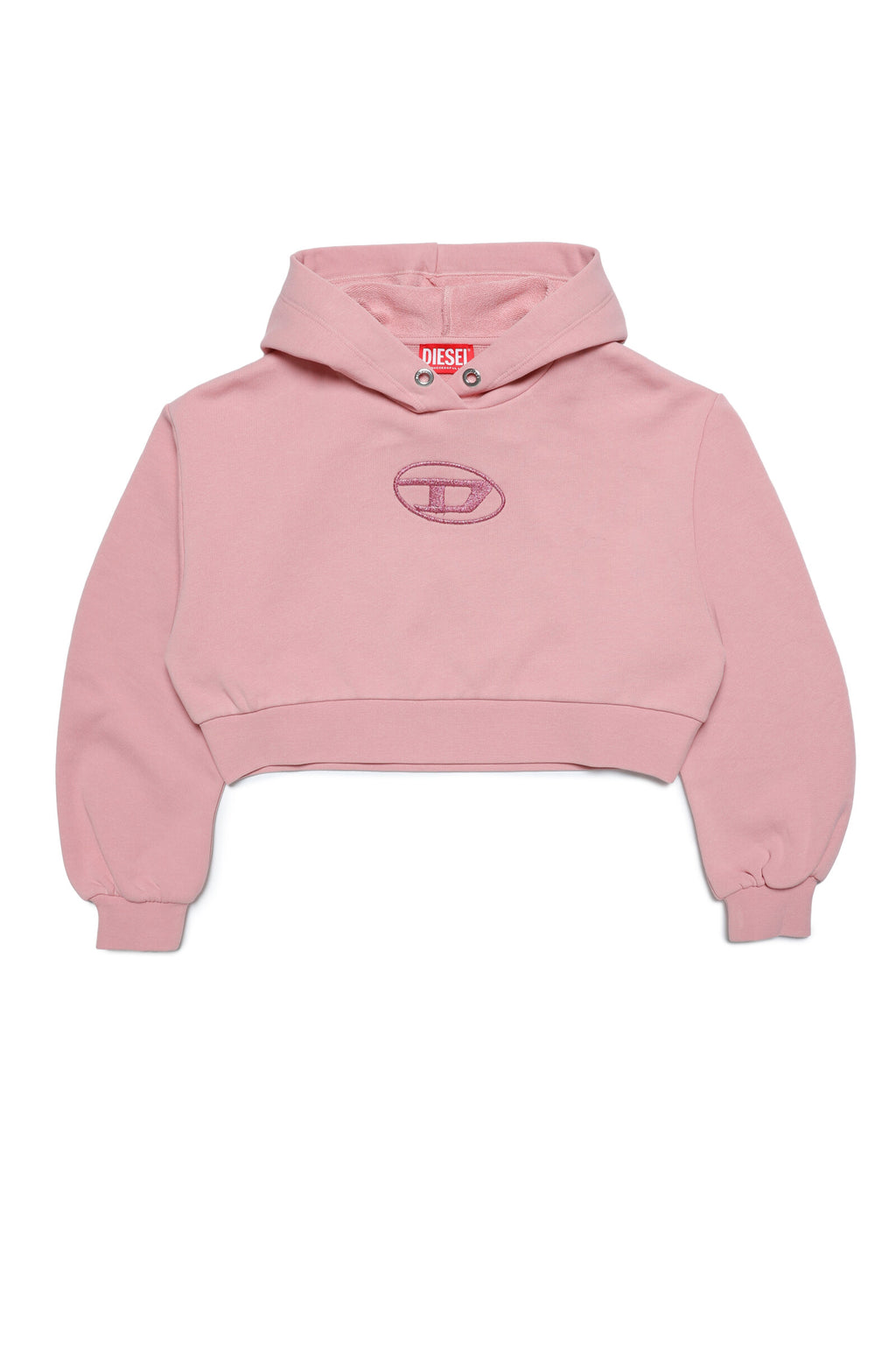 Cropped hooded sweatshirt with glittery Oval D logo