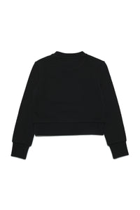 Cotton crew-neck cropped sweatshirt with chenille-effect logo