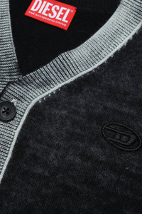 Merino wool cardigan with delavé effect and Oval D logo