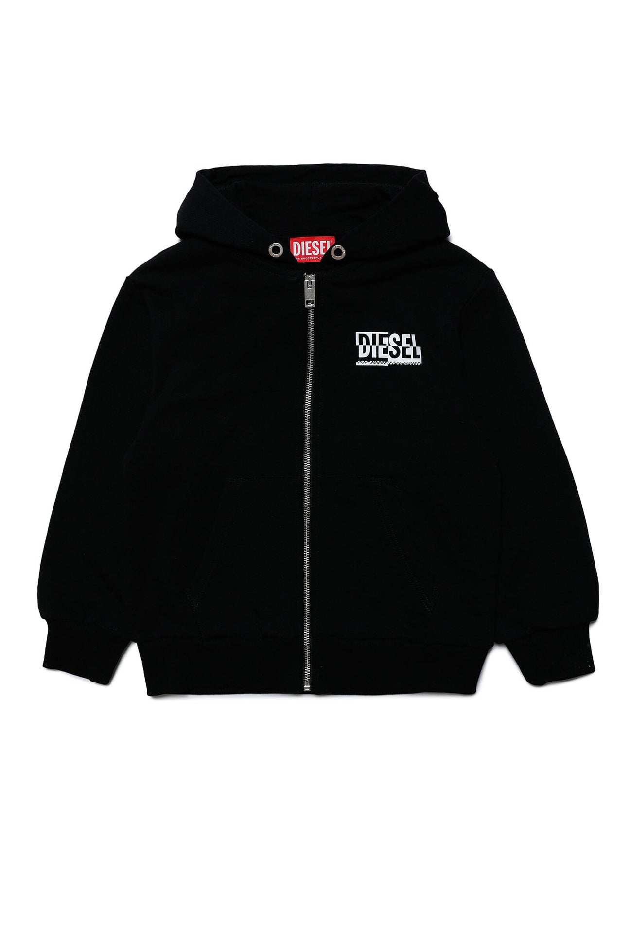 Hooded cotton sweatshirt with zip and sectioned logo 