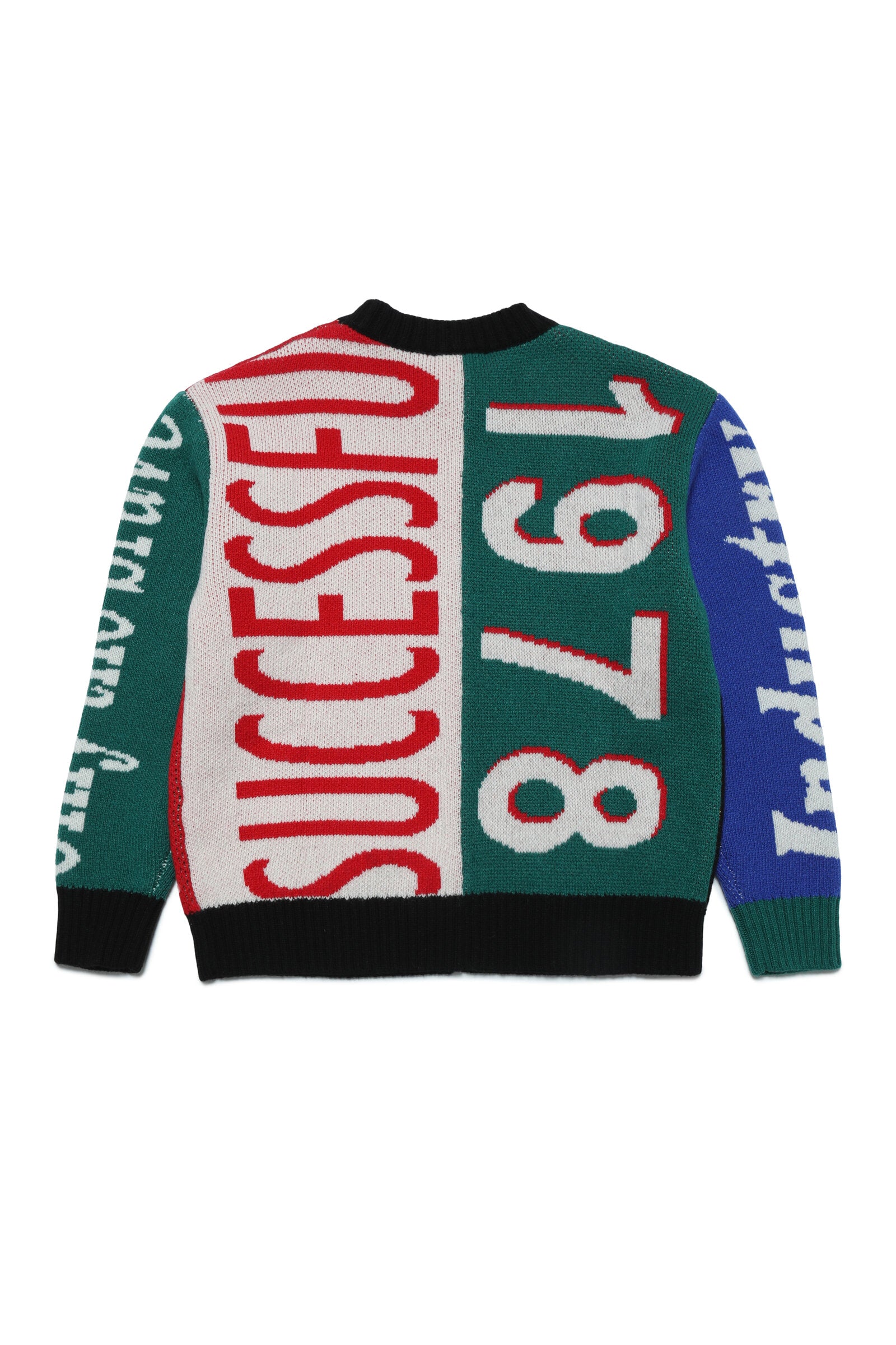Colorblock wool-blend sweater with lettering