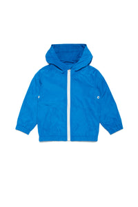 Blue jacket with hood and extra-large logo