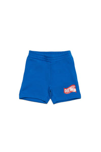 Blue cotton shorts with logo in "wave" version