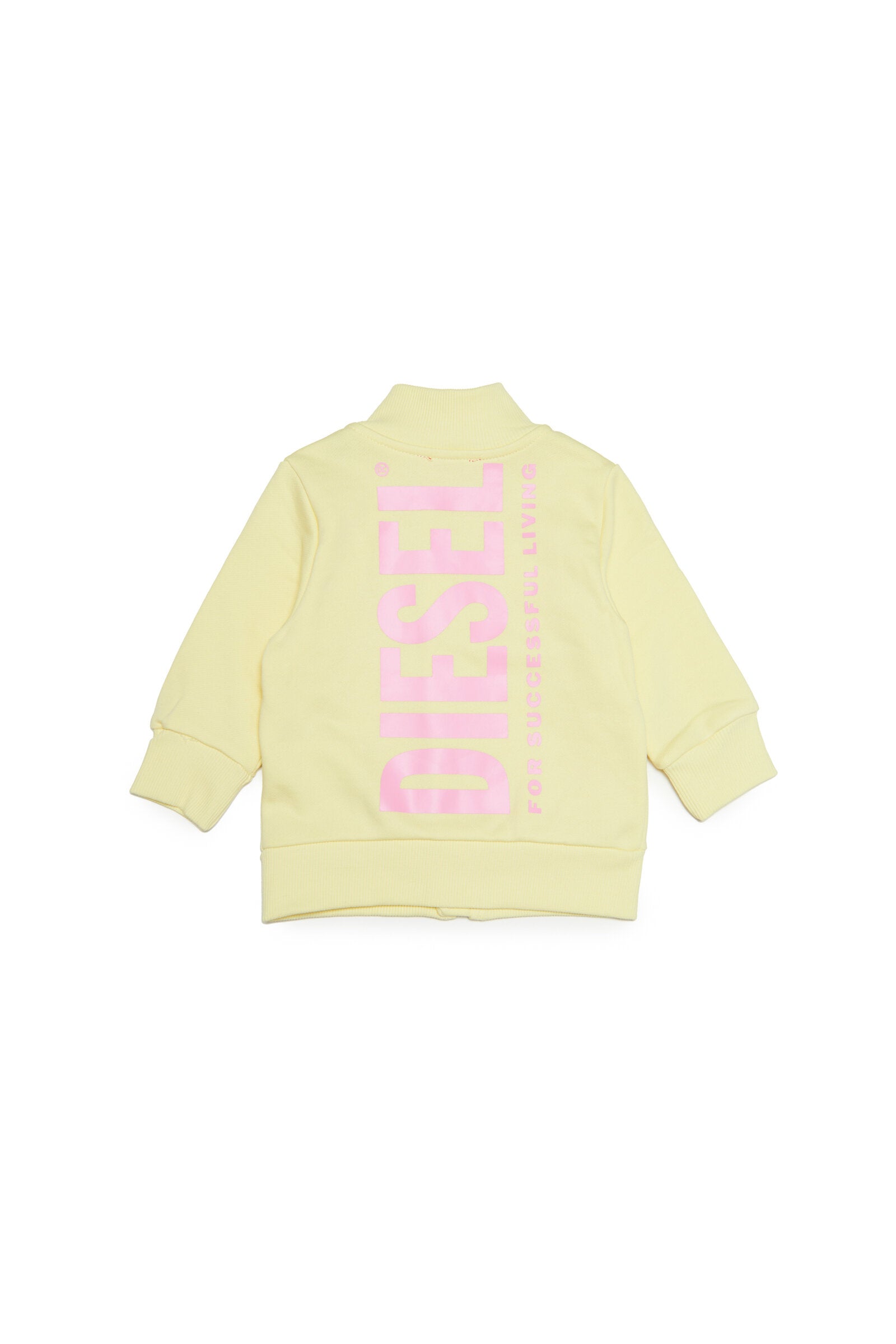 Yellow cotton sweatshirt with zipper and extra-large logo