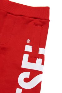 Red fleece overalls with extra-large logo
