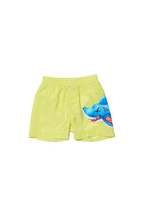 Yellow lycra boxer shorts with shark print