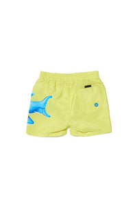 Yellow lycra boxer shorts with shark print