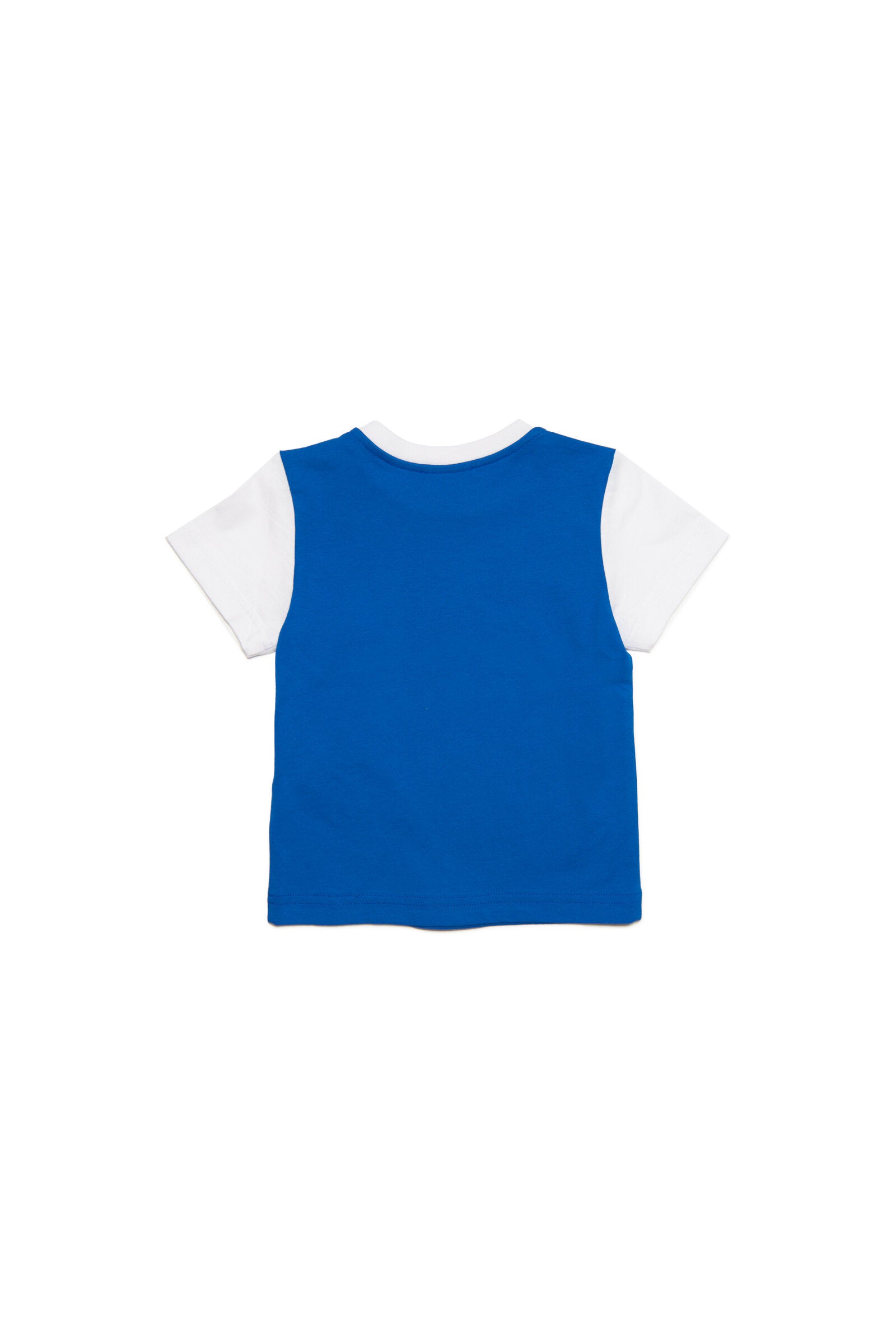 Blue cotton T-shirt with contrasting sleeves and collar