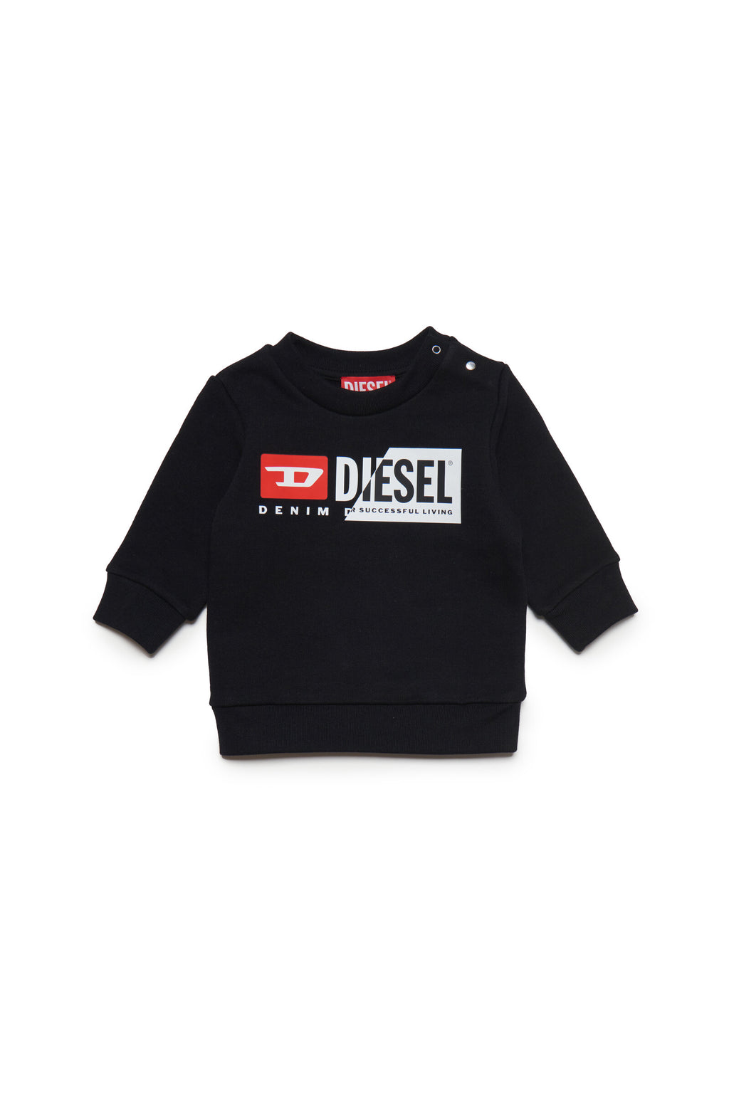 Black sweatshirt with Diesel double logo and press stud fastening