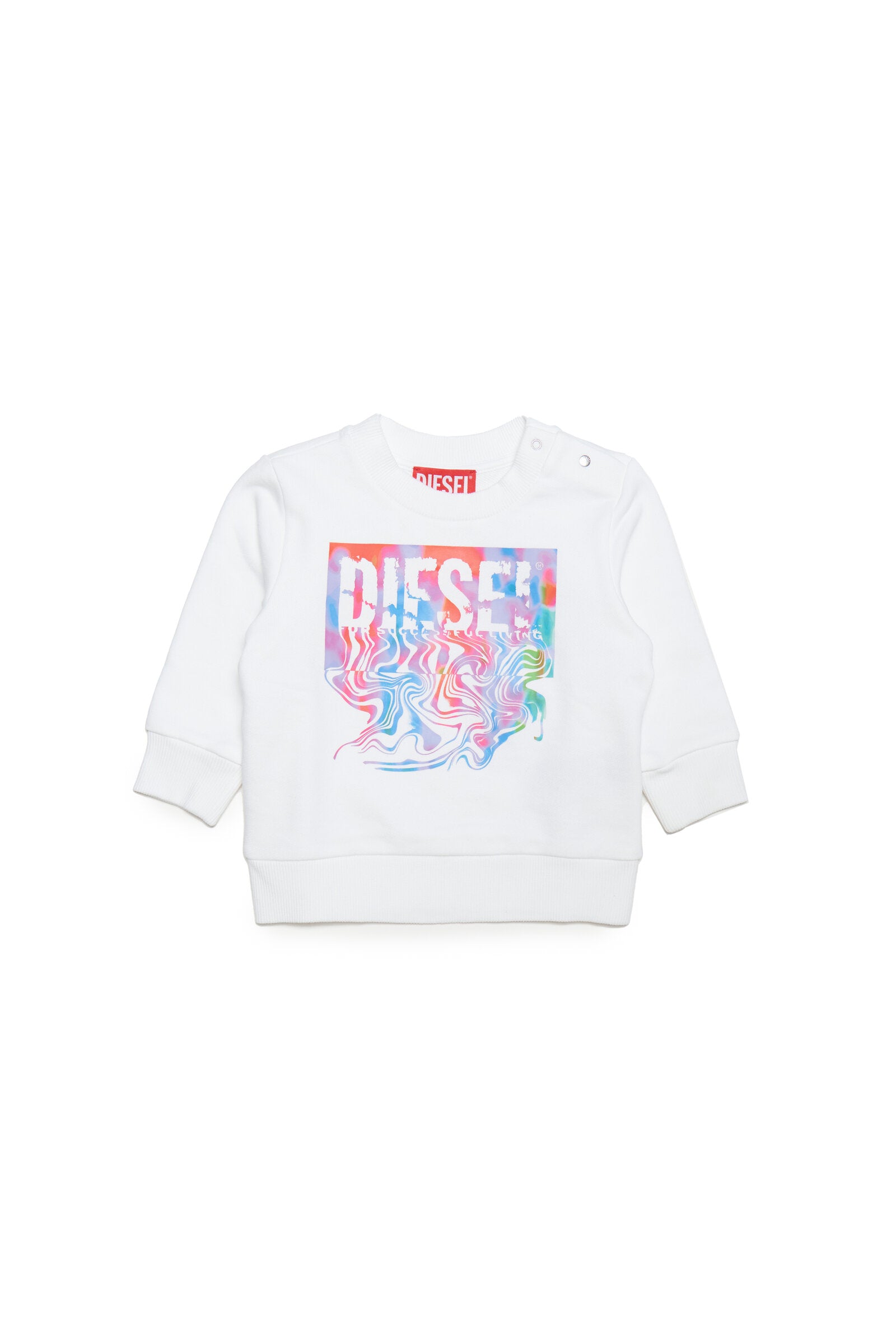 Cotton crew-neck sweatshirt with multicolor logo fluid effect