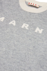 Grey sweater in wool-cashmere blend with jacquard logo and ribbed edges