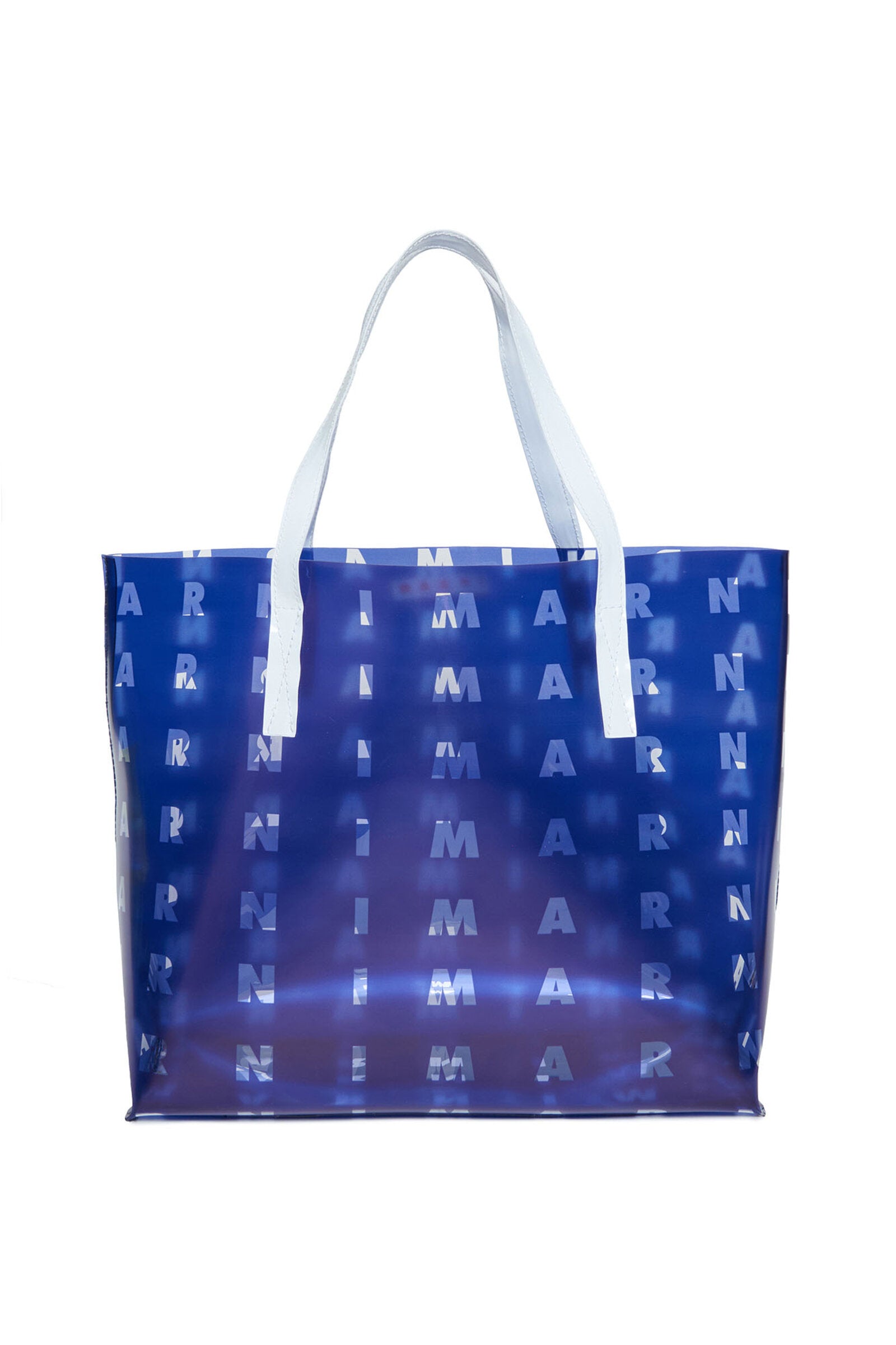 Blue shopper bag with contrasting handles and small logo motif