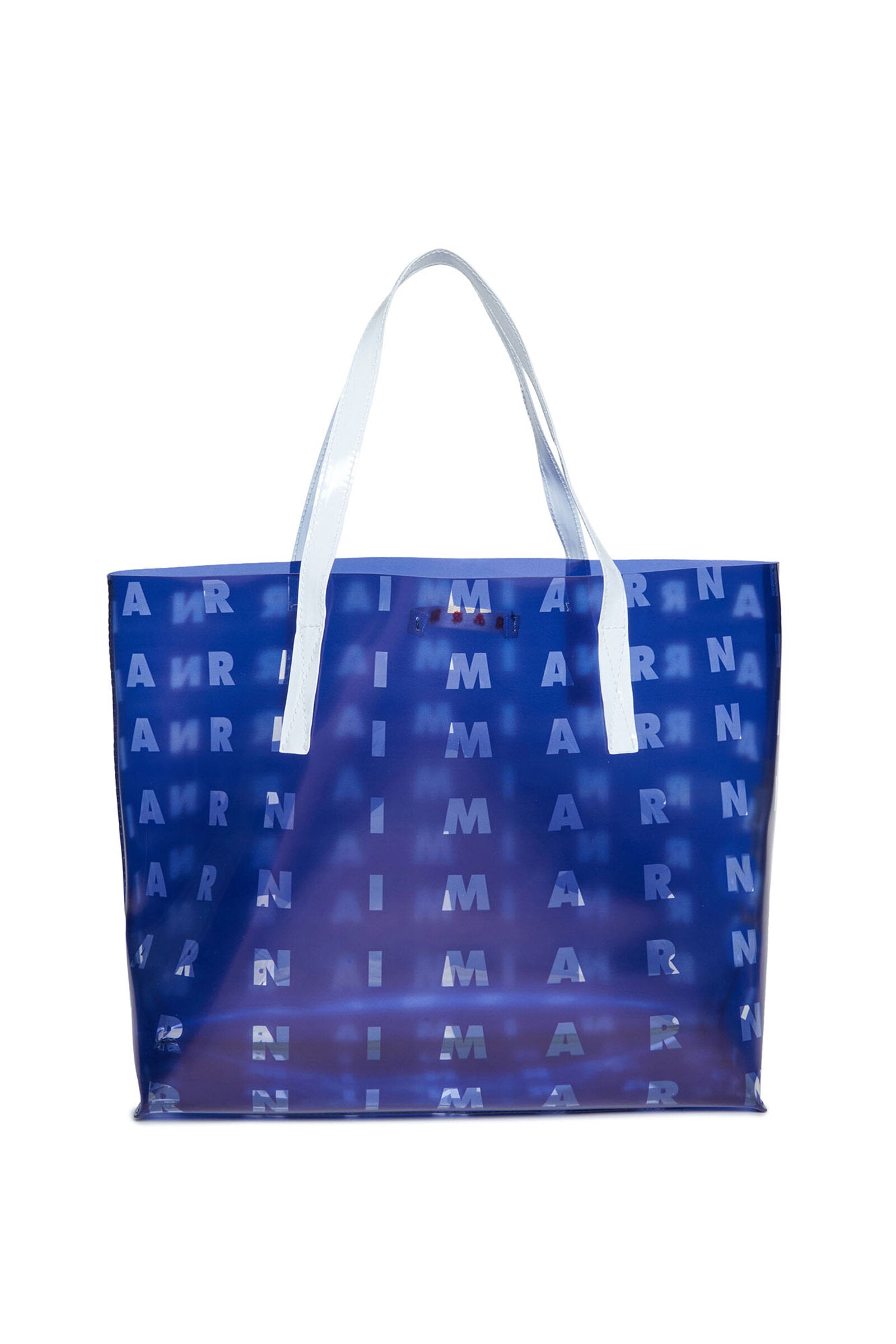 Blue shopper bag with contrasting handles and small logo motif