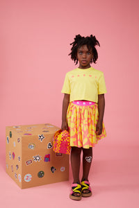 Peach pink poplin skirt with floral print Euphoria Yellow Daisy