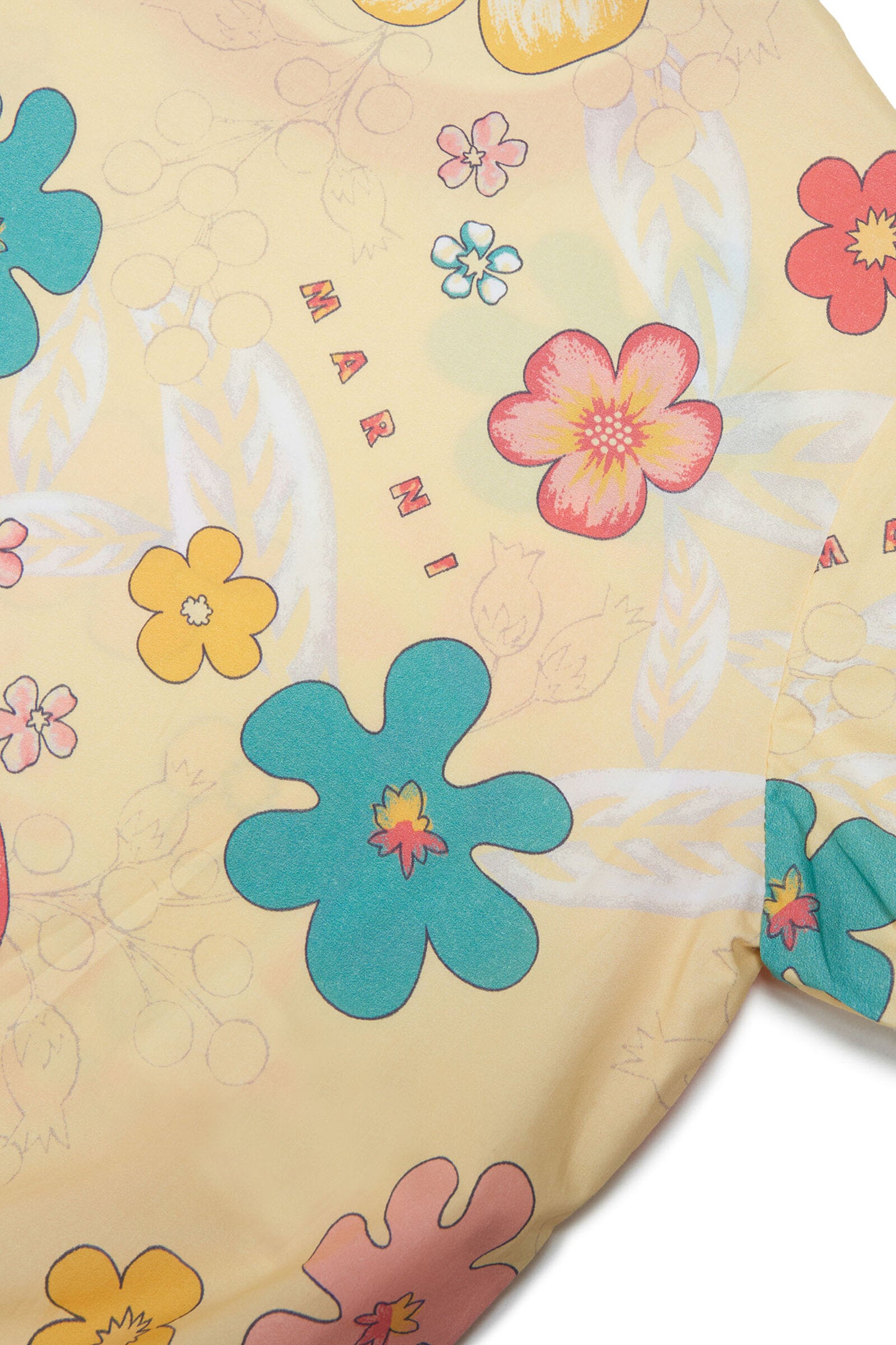 Cream-coloured short-sleeved poplin top with Honolulu print