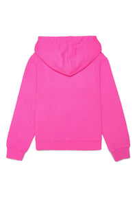 Fluo pink cotton hooded sweatshirt with logo