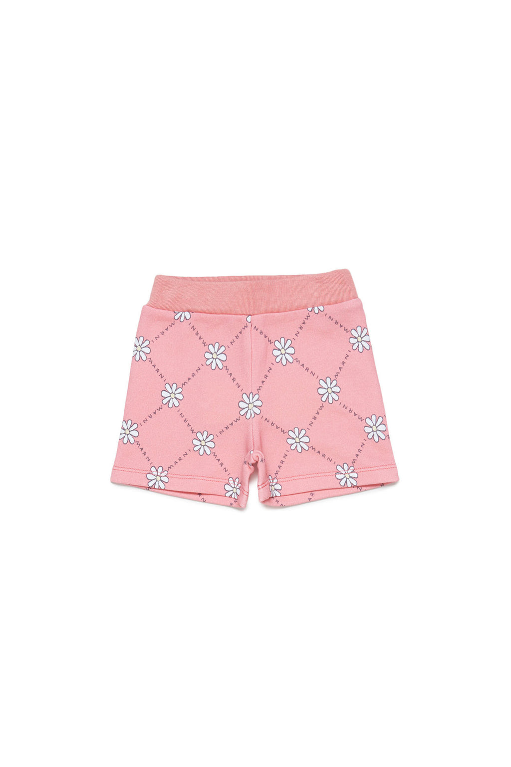 Peach pink cotton shorts with daisy pattern